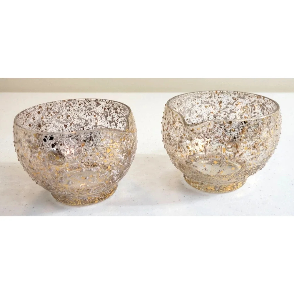 MCM West‎ Virginia Splatter Golden Brocade Speckled Glass Creamers set of 2